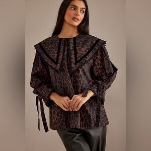 Damson Madder Candice Leopard Print Oversized Collar Blouse UK 12 / US 8